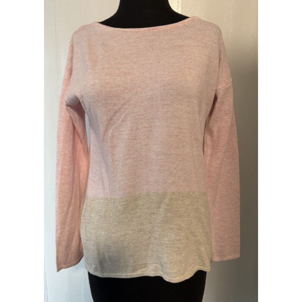 FatFace Women's Size 2 Pink Beige Colorblock Boat Neck Acrylic Sweater Fat Face